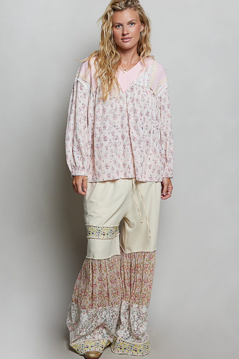 Avery Blush Pink V Neck Floral Top