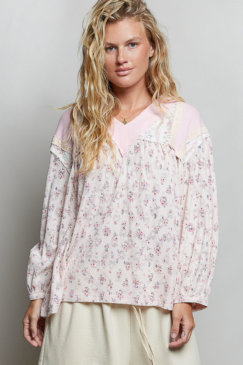 Avery Blush Pink V Neck Floral Top