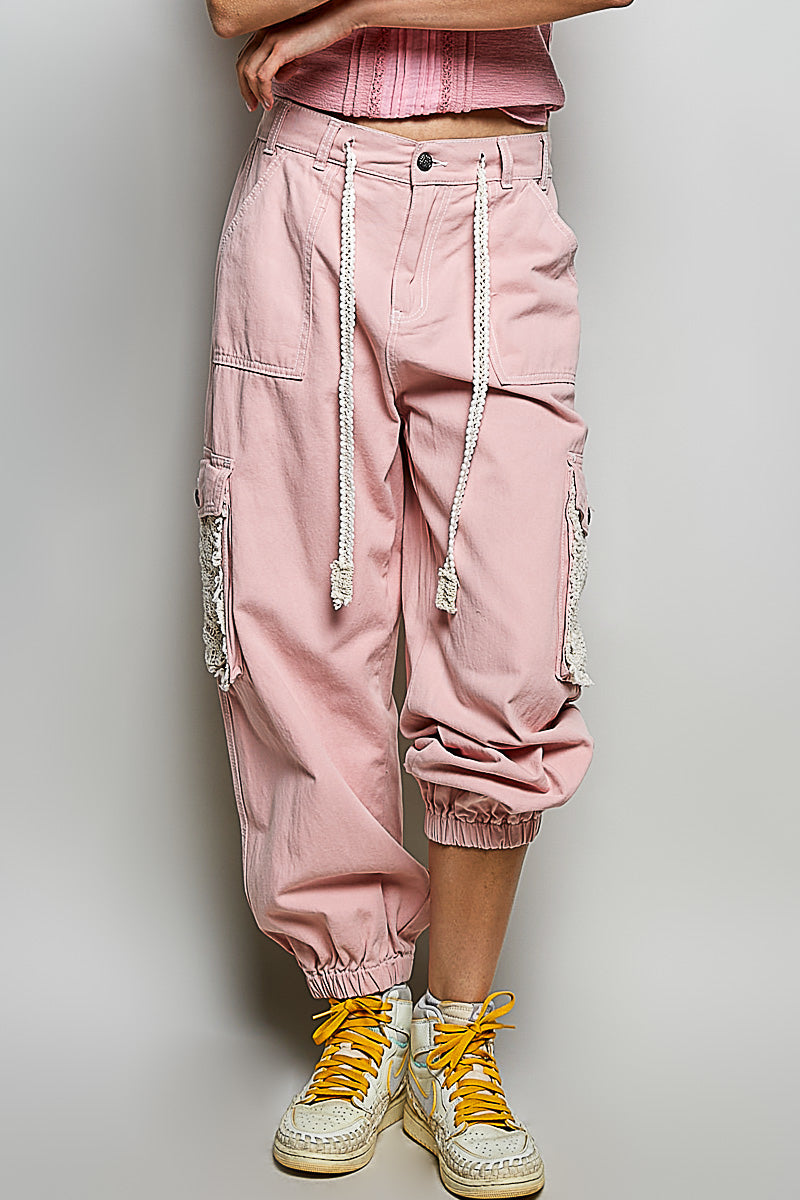Paola Powder Pink Jogger Pants with Crochet Pockets