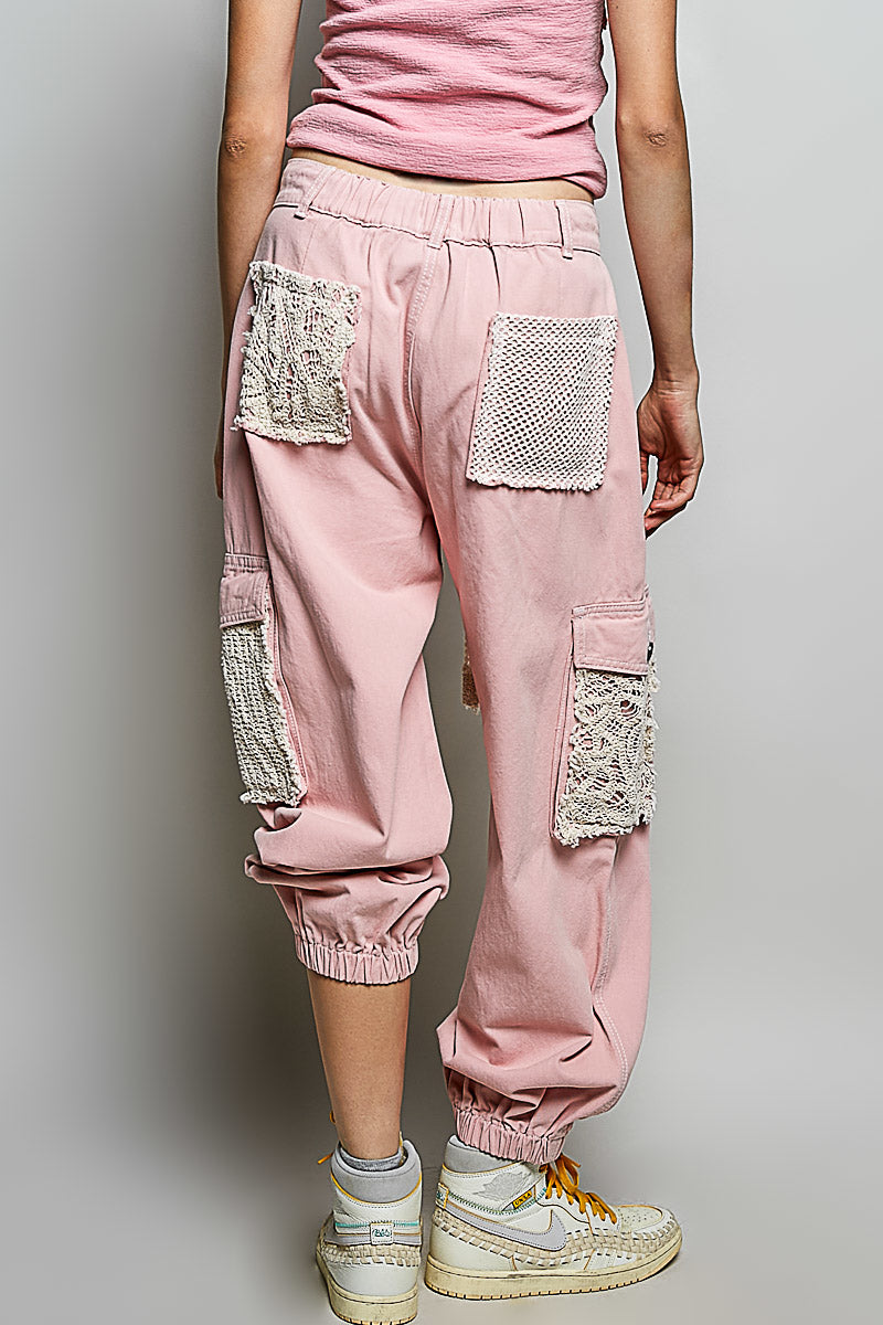 Paola Powder Pink Jogger Pants with Crochet Pockets