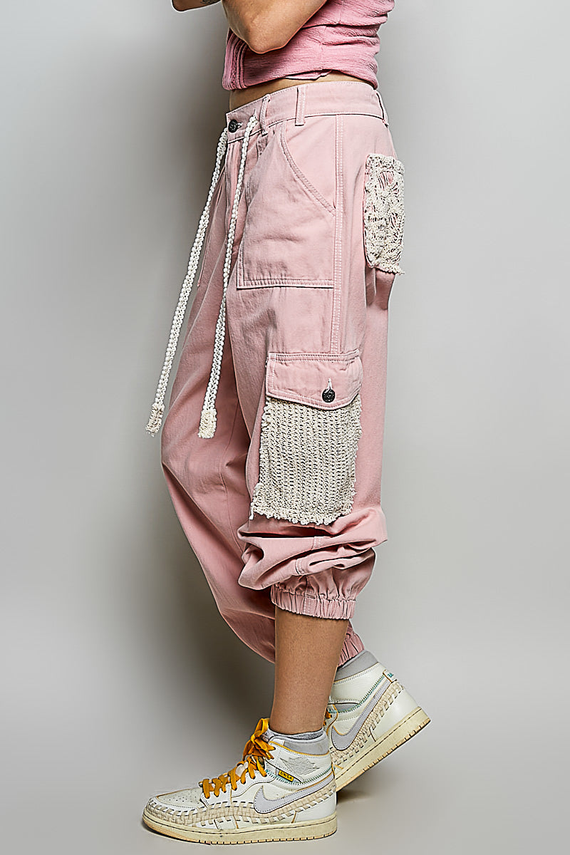 Paola Powder Pink Jogger Pants with Crochet Pockets