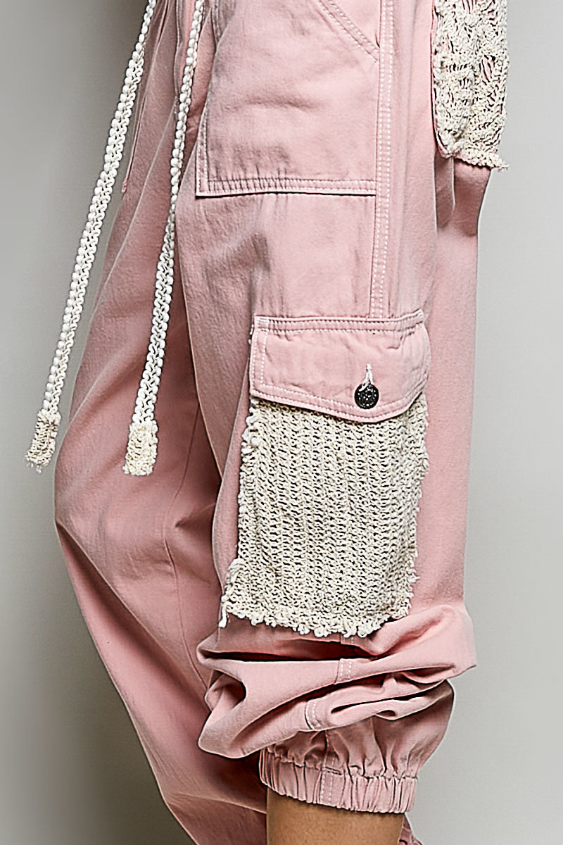 Paola Powder Pink Jogger Pants with Crochet Pockets