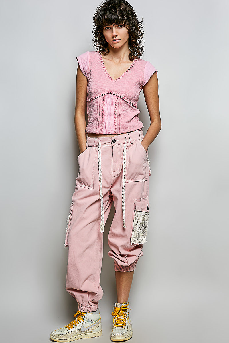 Paola Powder Pink Jogger Pants with Crochet Pockets