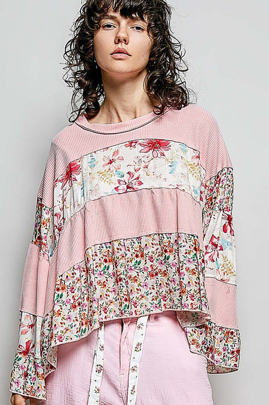 Kiara Panel Floral Top in Strawberry Milk