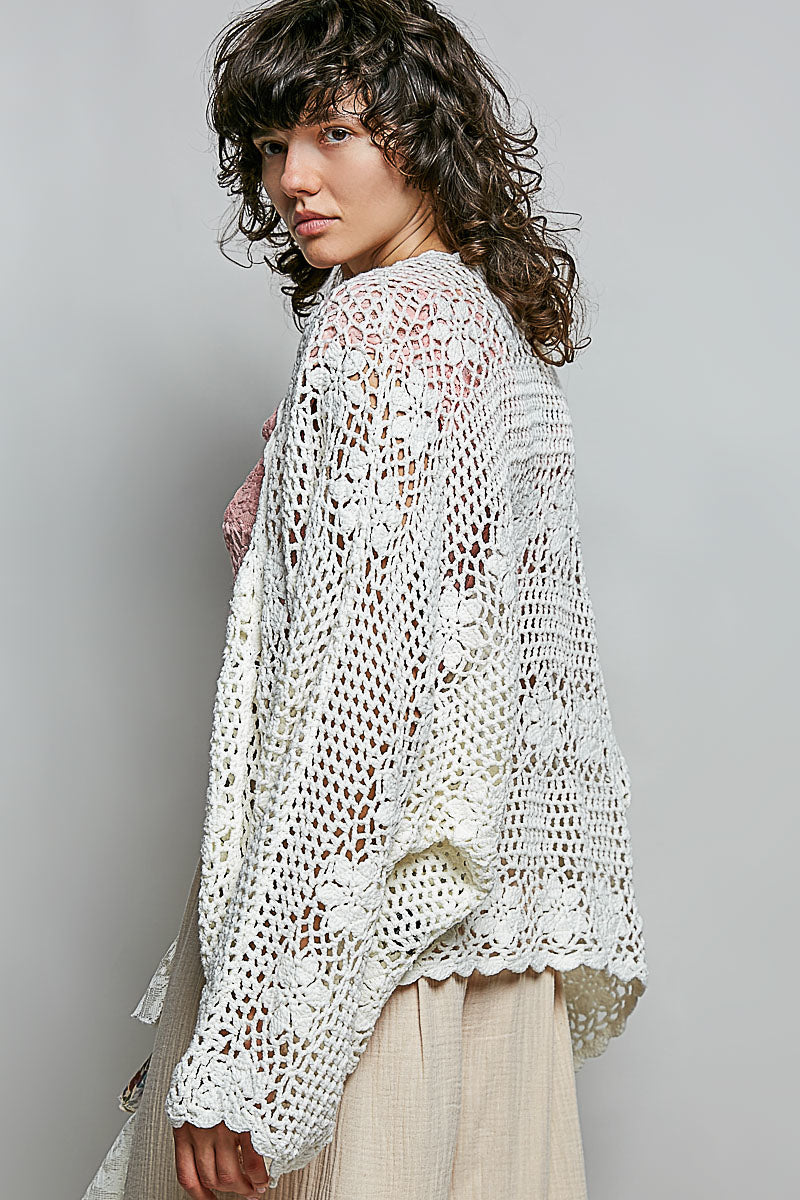 Natasha Crochet Open Knit Cardigan in Cream