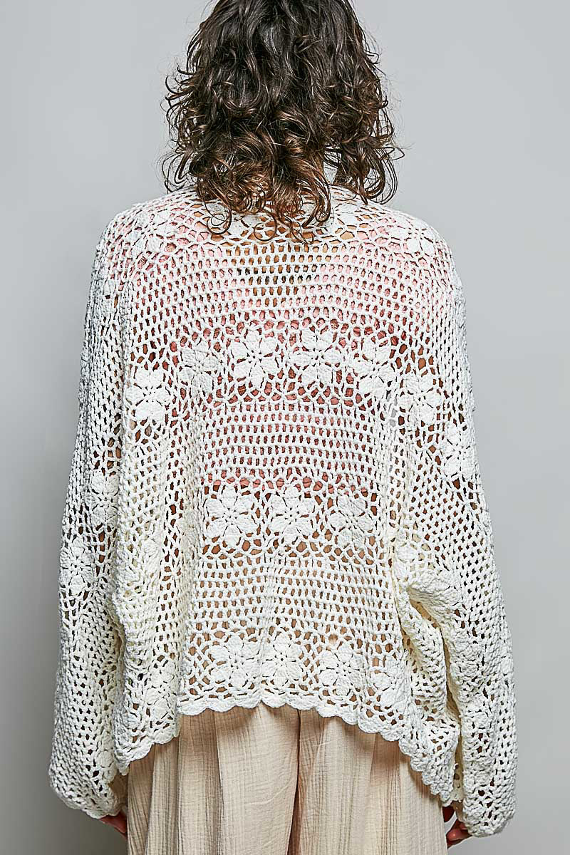 Natasha Crochet Open Knit Cardigan in Cream