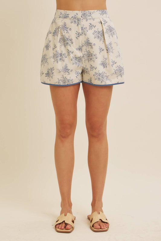 FRENCH COUNTRYSIDE VINTAGE FLORAL SHORTS WITH BACK ELASTIC