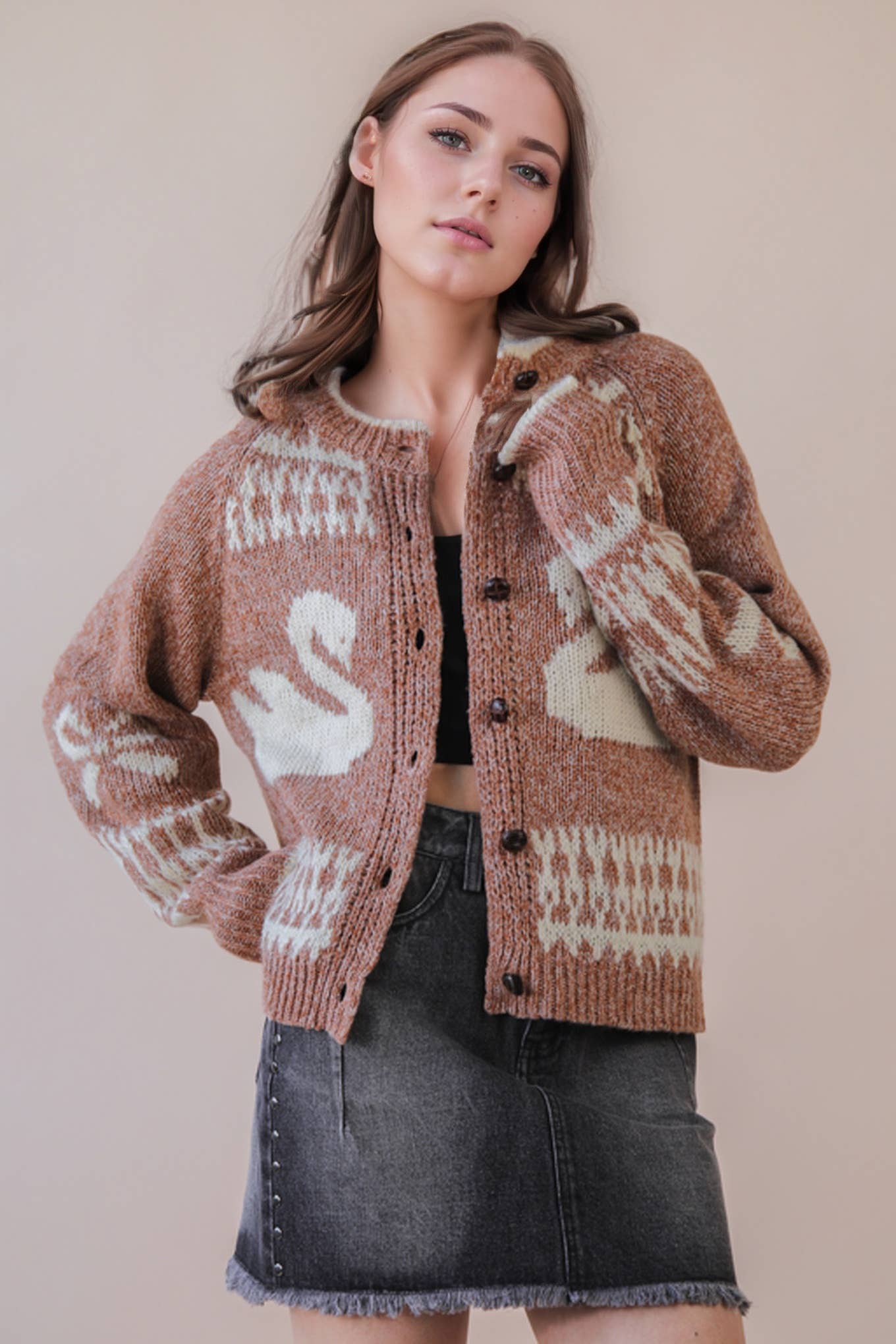 Oversized Swan Casual Knit Sweater Cardigan
