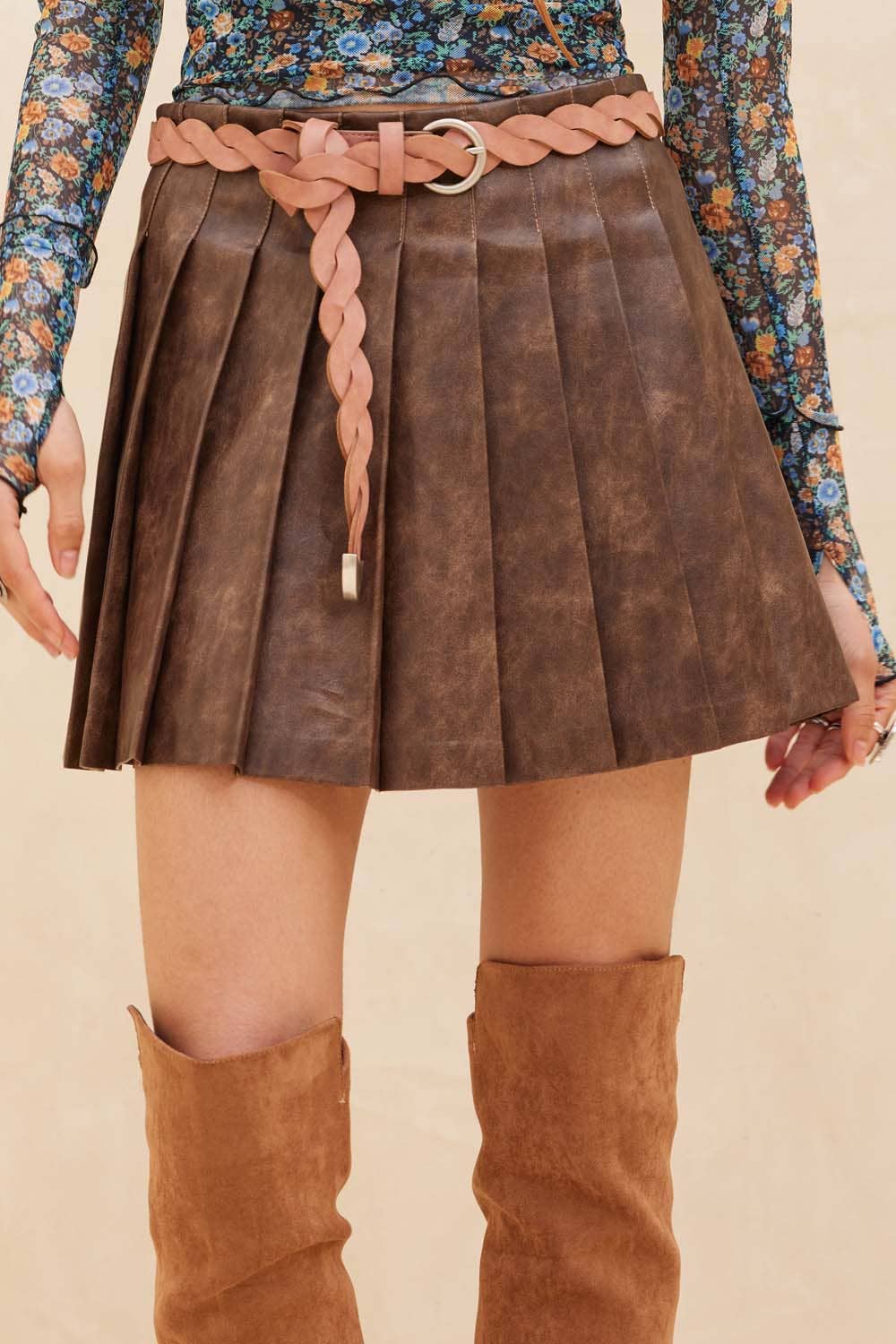 Faux Leather Pleated Mini Skirt