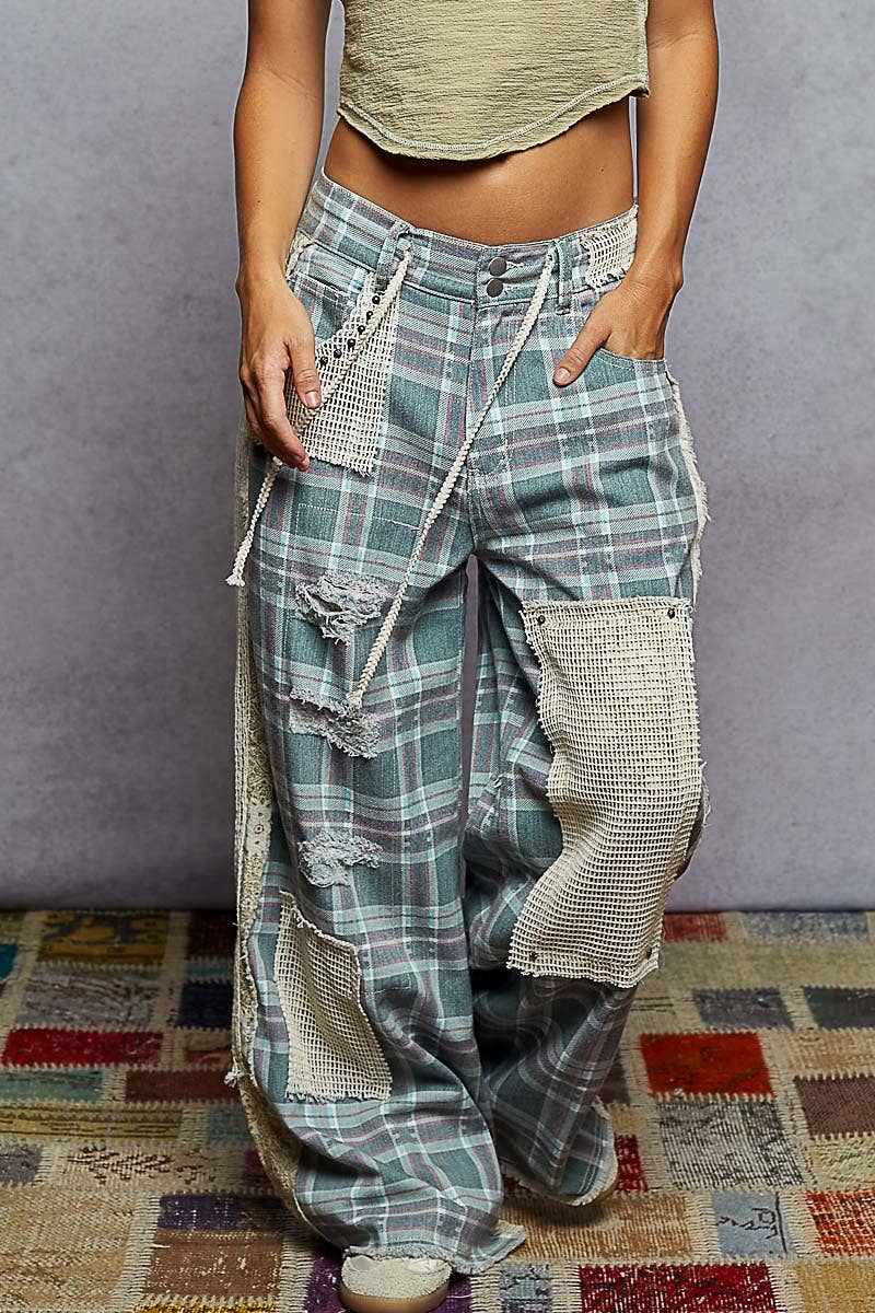 Stud detail woven denim pants