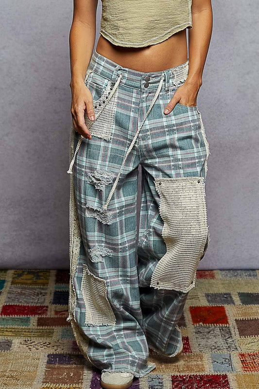 Stud detail woven denim pants