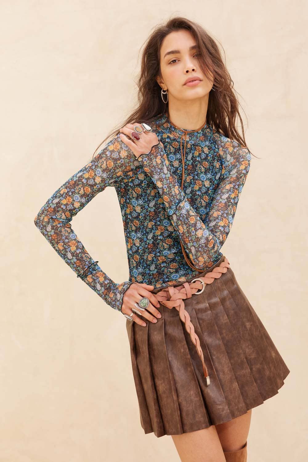 Faux Leather Pleated Mini Skirt