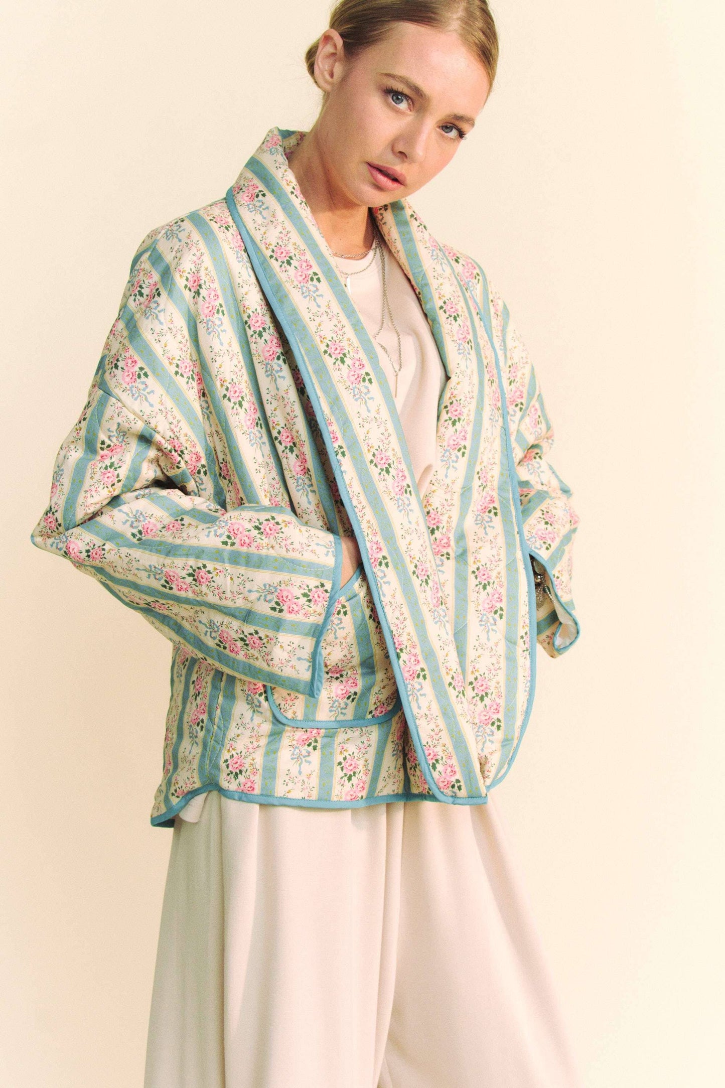 WAIVY QUILTED WALLPAPER PRINT OPEN JACKET