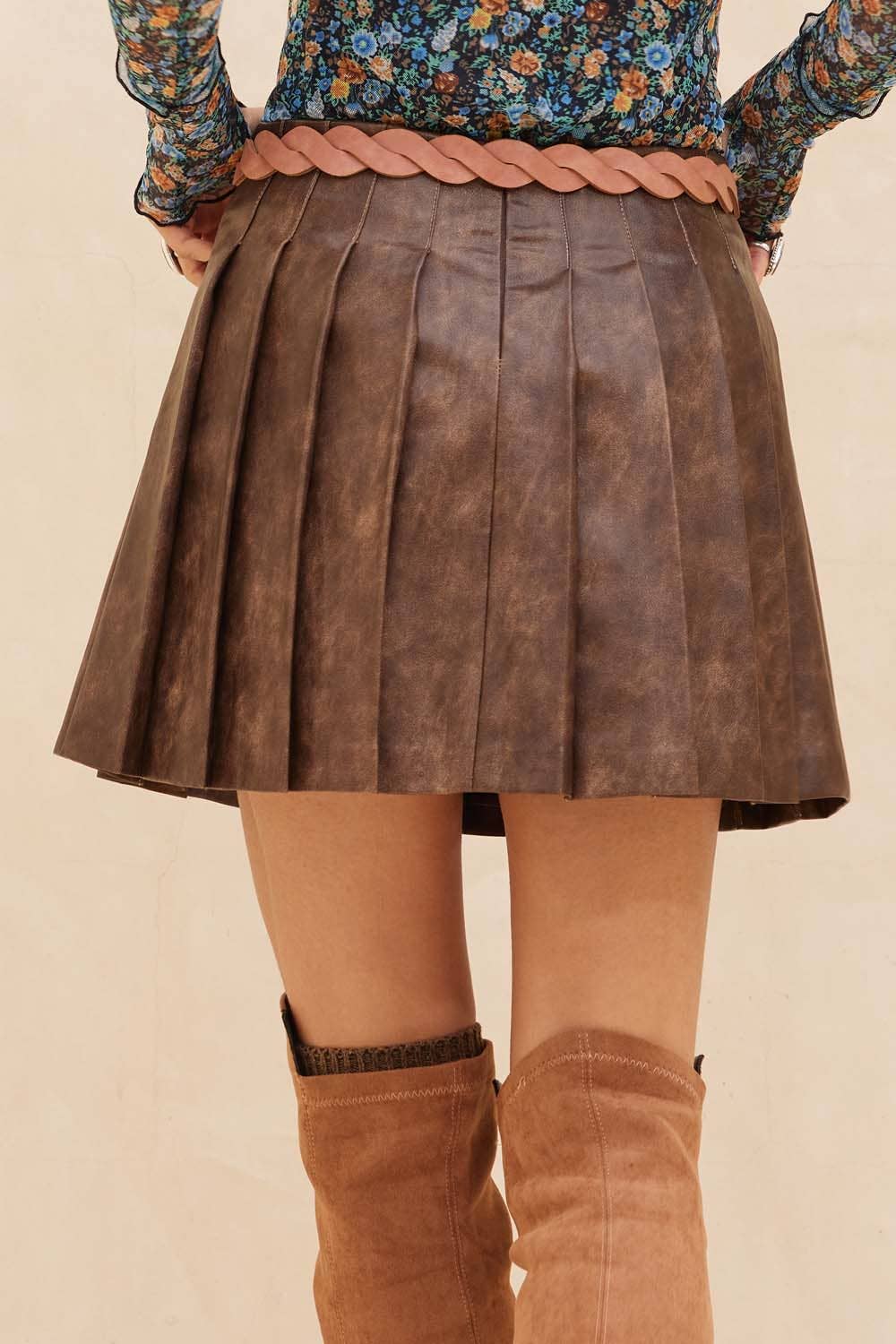 Faux Leather Pleated Mini Skirt