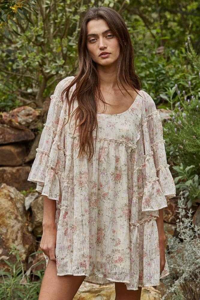Giselle Chiffon Floral Flare Mini Dress- Arrives back in stock May 20
