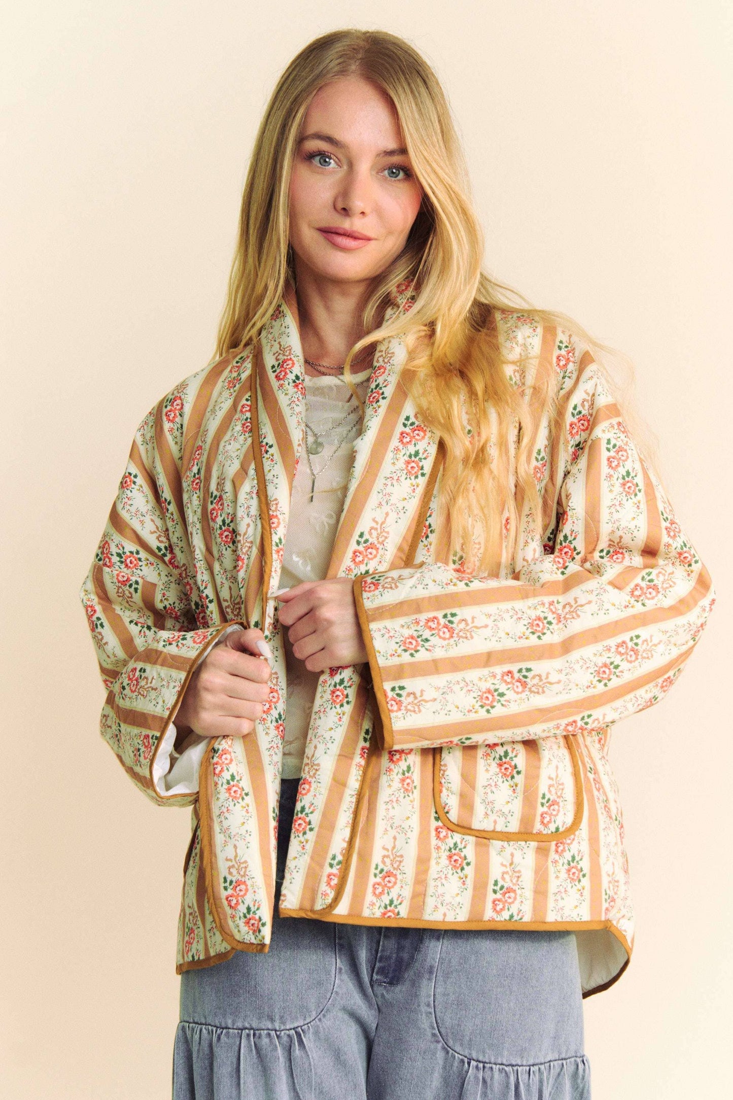 WAIVY QUILTED WALLPAPER PRINT OPEN JACKET