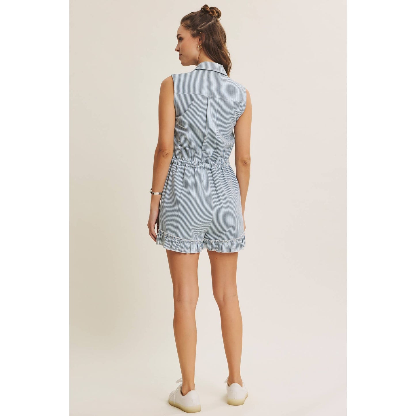 ACAPULCO SUN-FILLED DAYS BREEZY COTTON STRIPE BUTTON-FRONT ROMPER