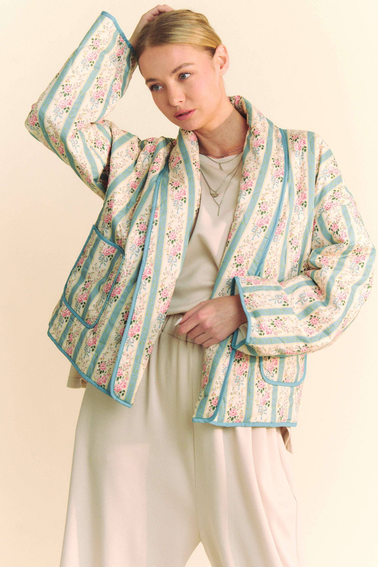 WAIVY QUILTED WALLPAPER PRINT OPEN JACKET