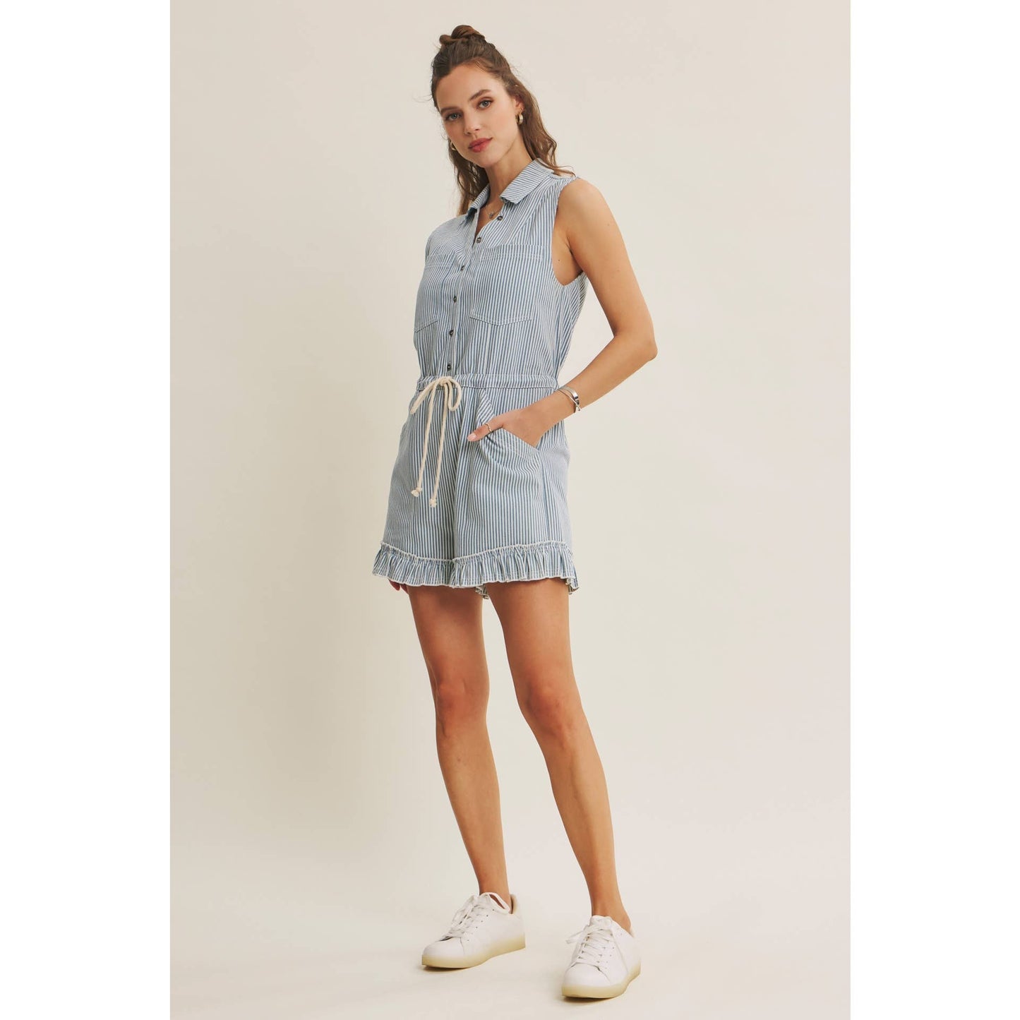 ACAPULCO SUN-FILLED DAYS BREEZY COTTON STRIPE BUTTON-FRONT ROMPER