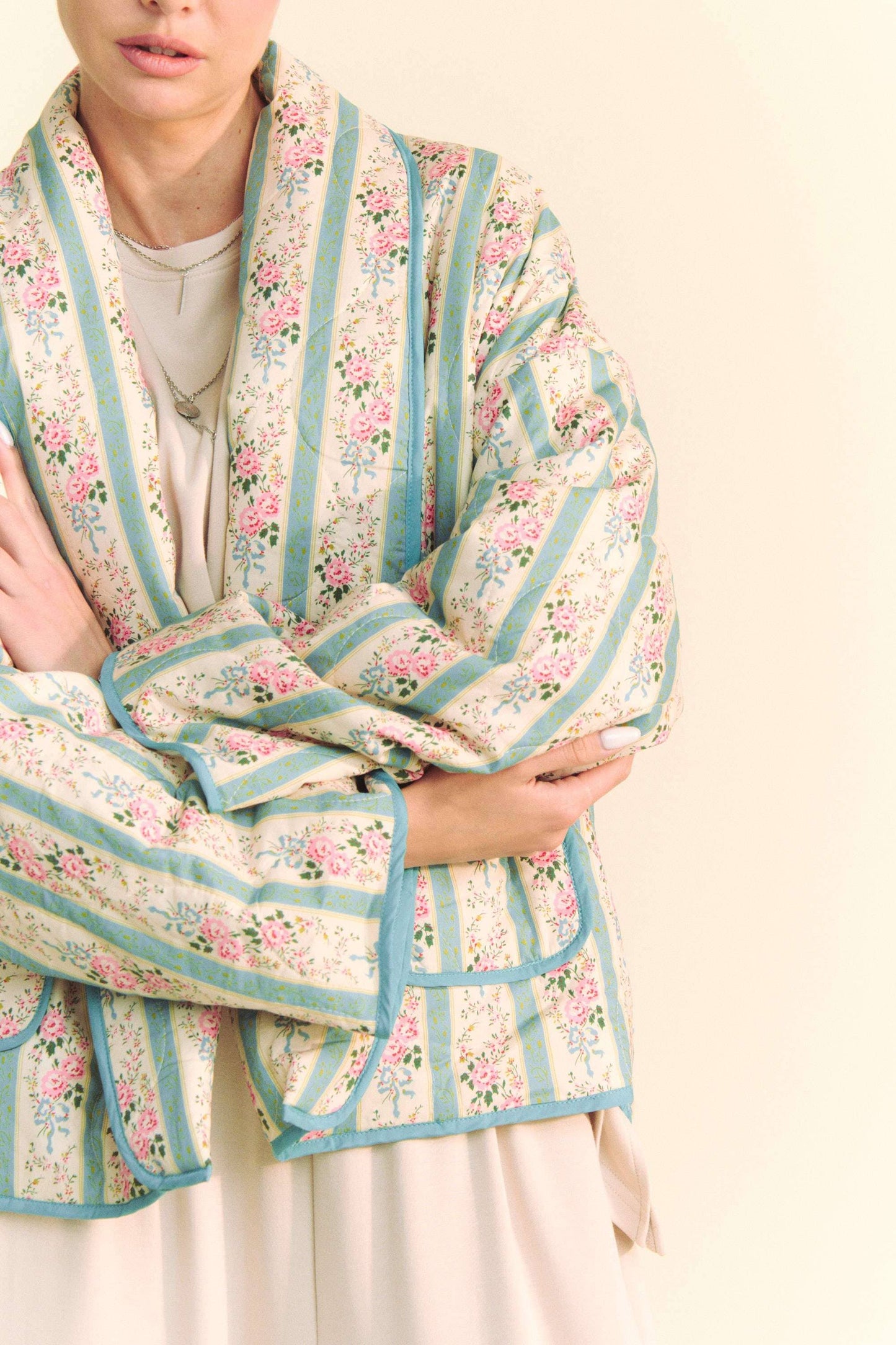 WAIVY QUILTED WALLPAPER PRINT OPEN JACKET