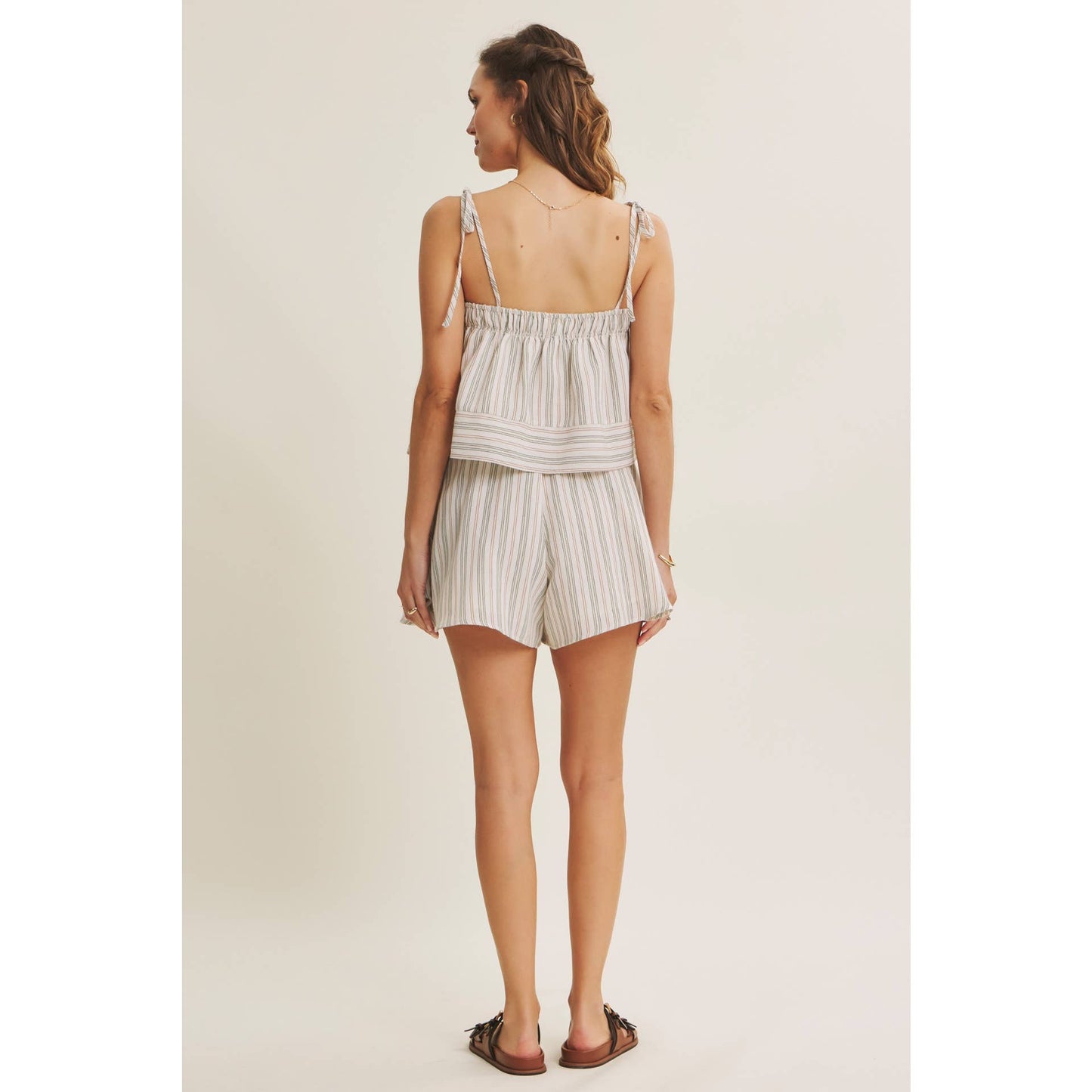 AMALFI EASY WARM SEASON STAPLE STRIPED TIE-STRAP COTTON TOP AND SHORTS SET