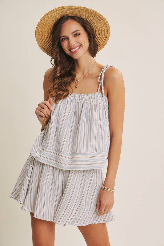 AMALFI EASY WARM SEASON STAPLE STRIPED TIE-STRAP COTTON TOP AND SHORTS SET