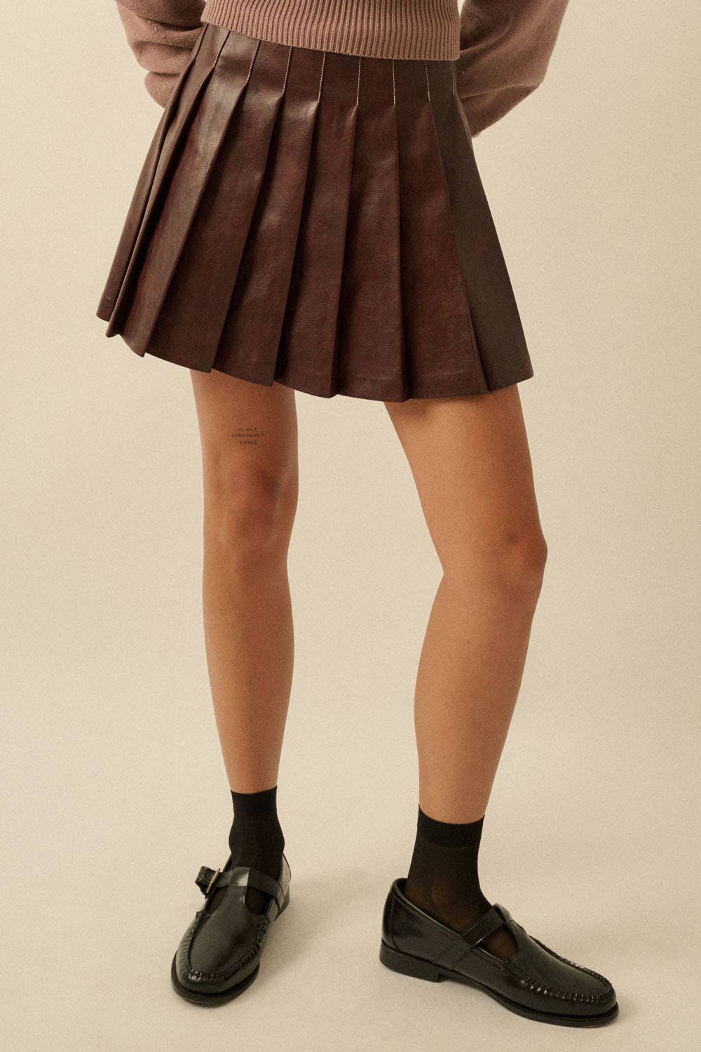 Faux Leather Pleated Mini Skirt