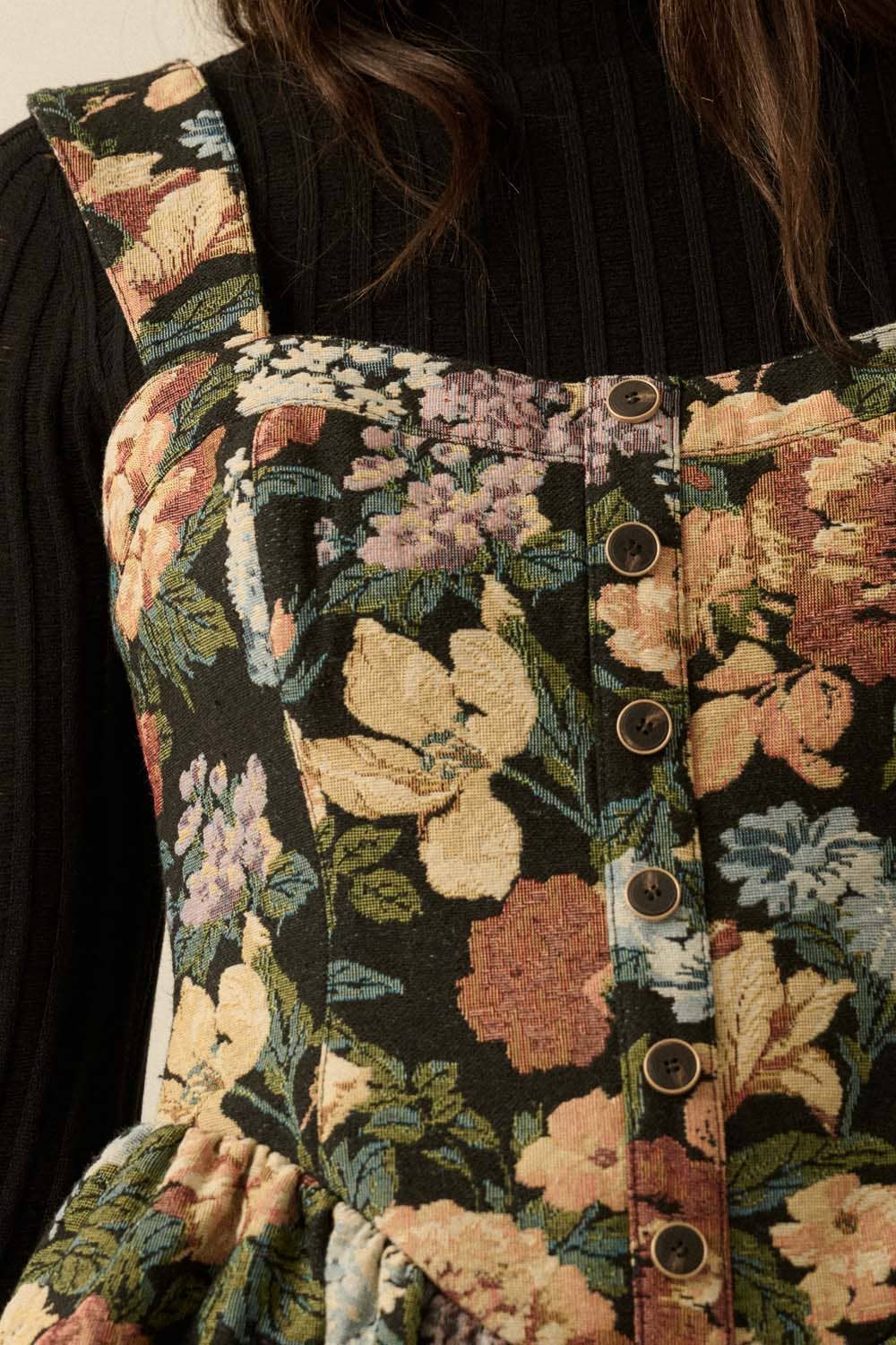 Floral Jacquard Tapestry Tiered Ruffle Romper