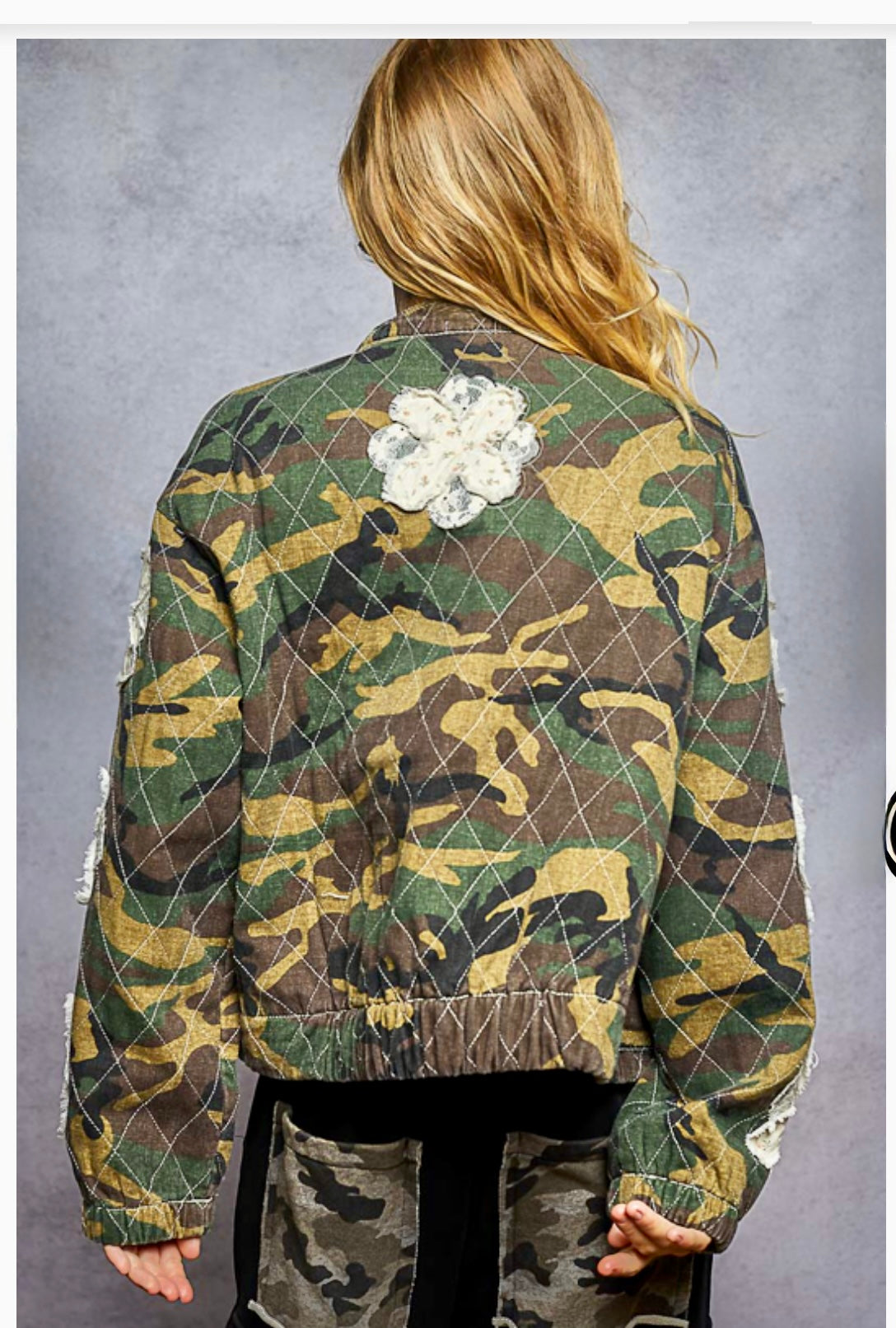 POL Olive Camouflage Jacket with Floral Appliqués