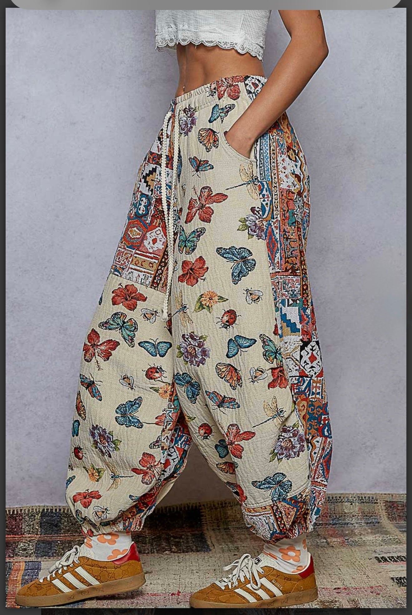 POL Butterfly jogger pants Natural Multi