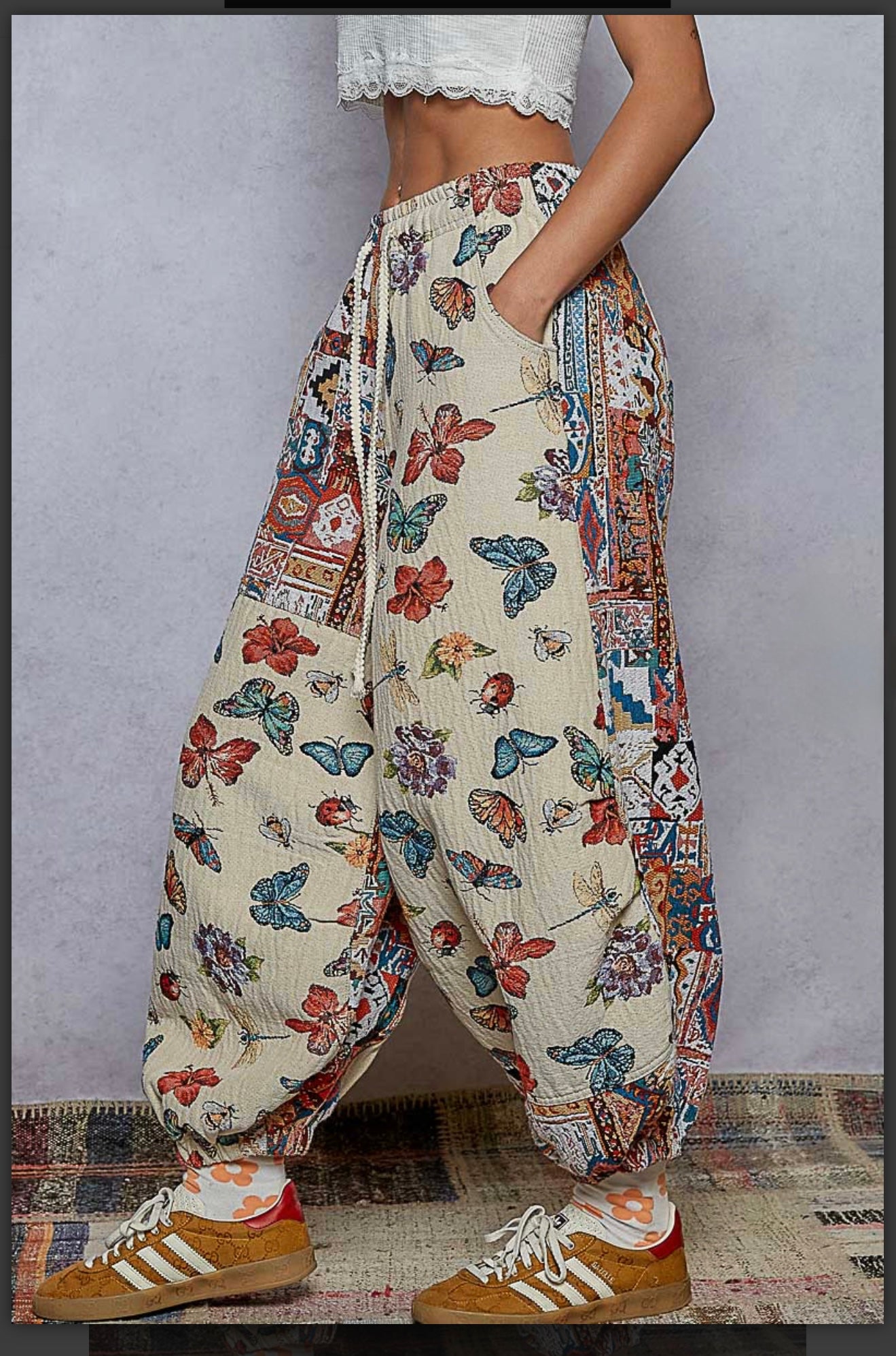 POL Butterfly jogger pants Natural Multi