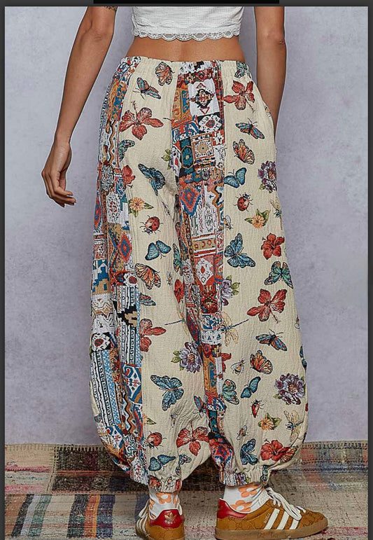 POL Butterfly jogger pants Natural Multi