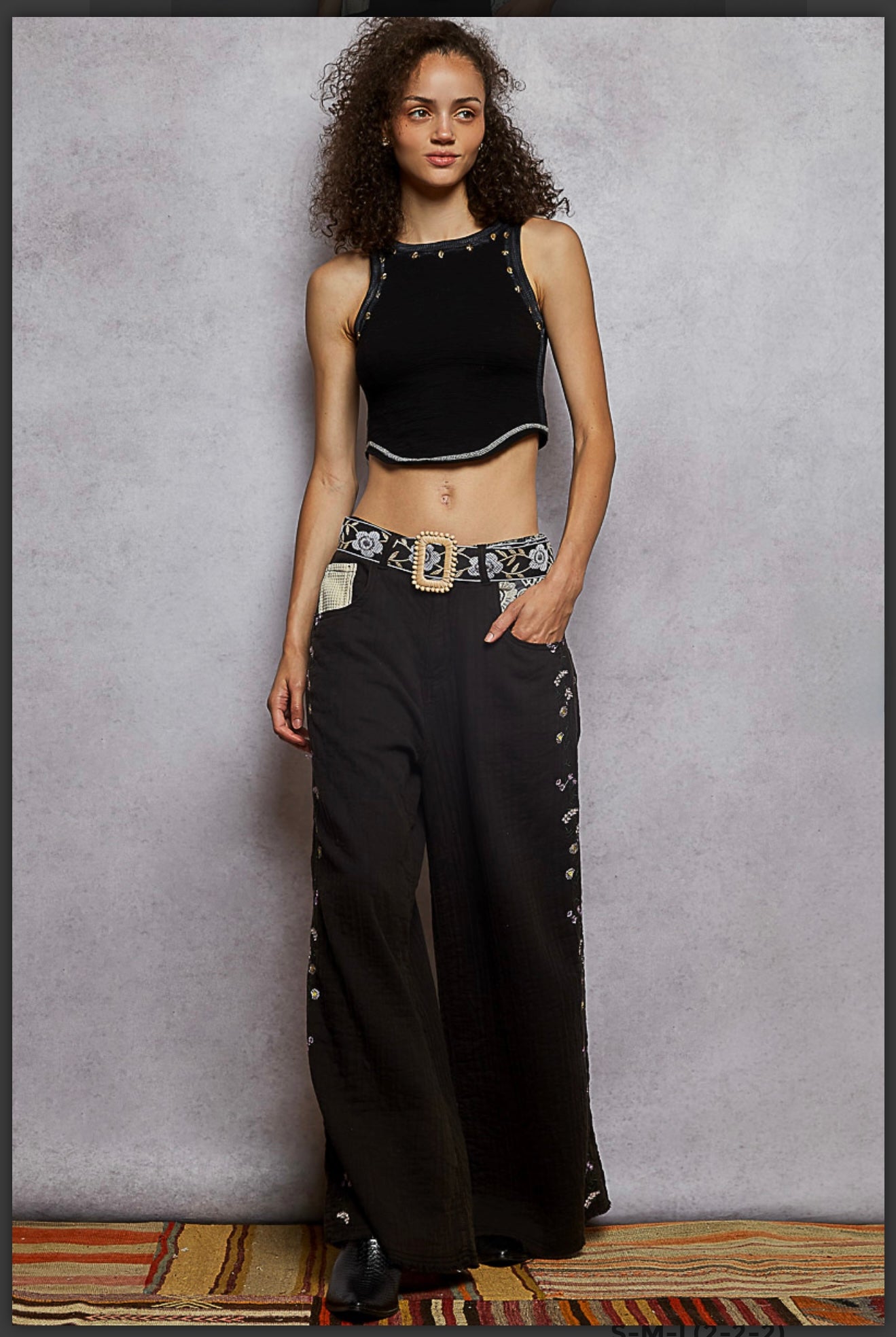 Pol gauze thermal and embroidery pants
