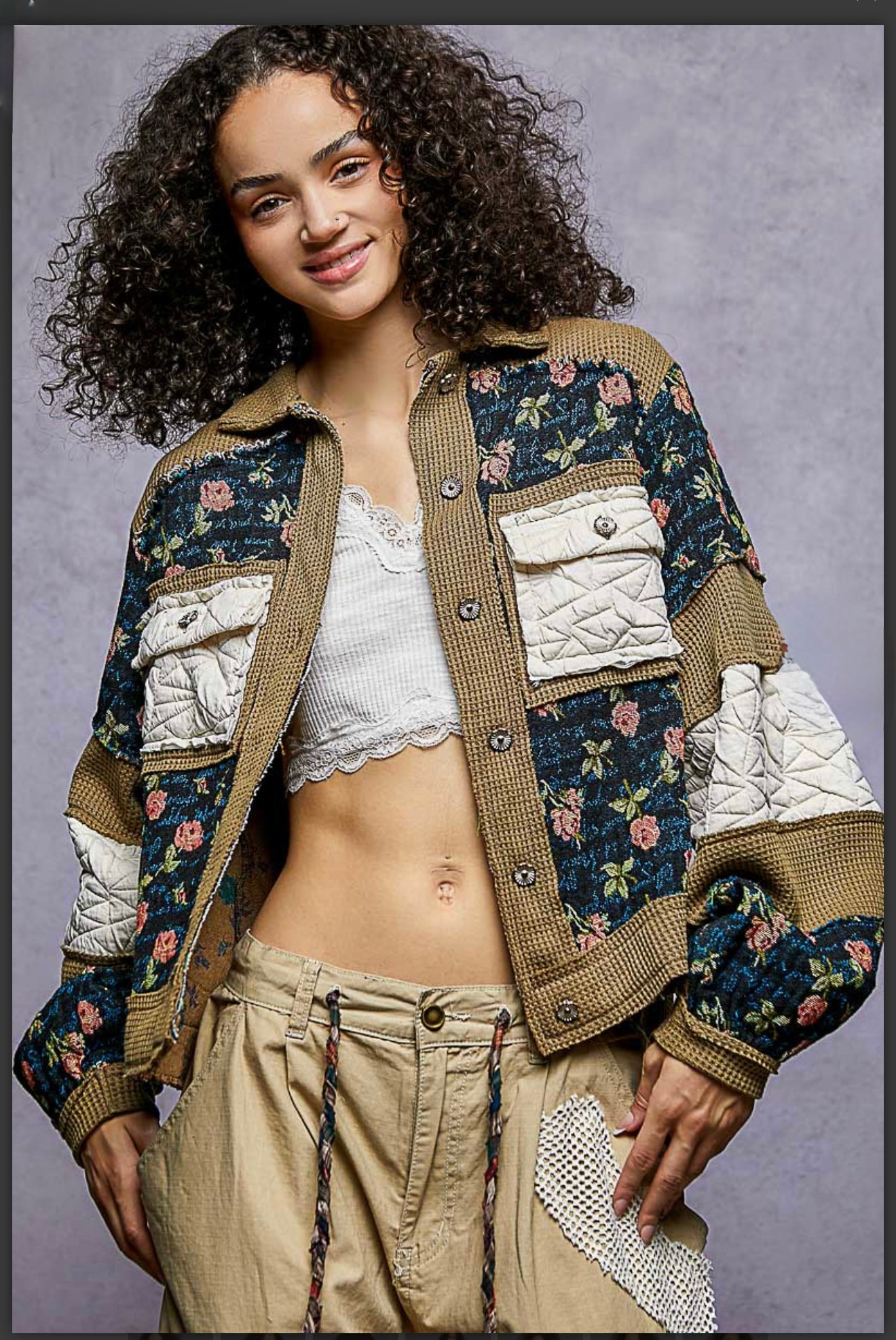 Pol Tapestry and Waffle Knit Jacket