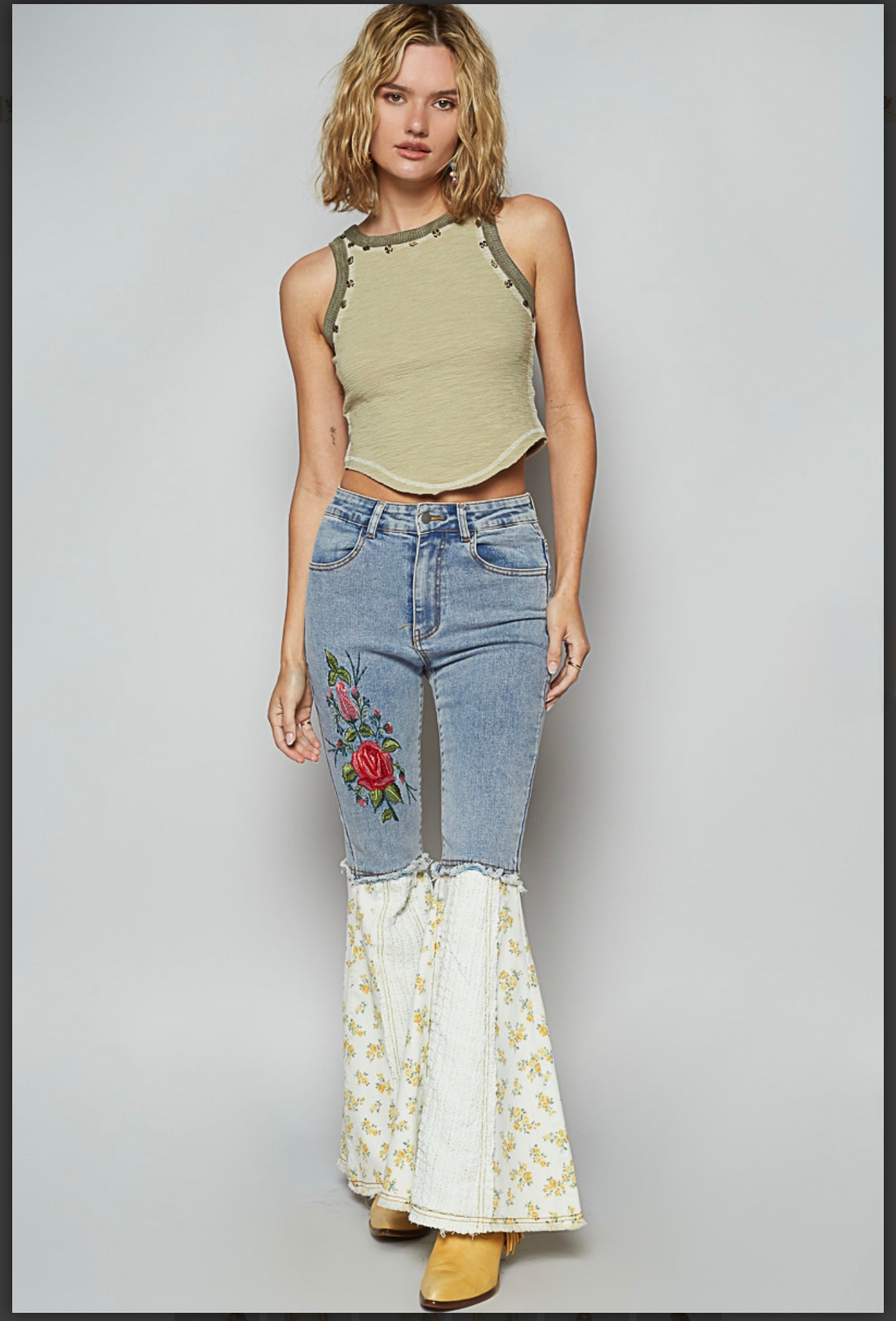 POL Nantucket Embroidered Flare Jeans