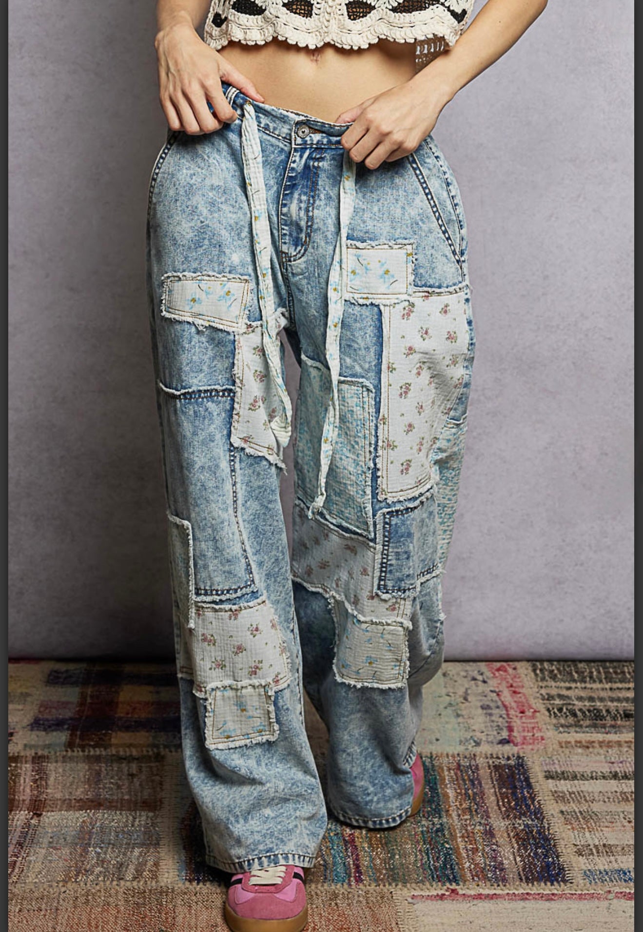 Abigail Acid Denim Wash Patch Jeans