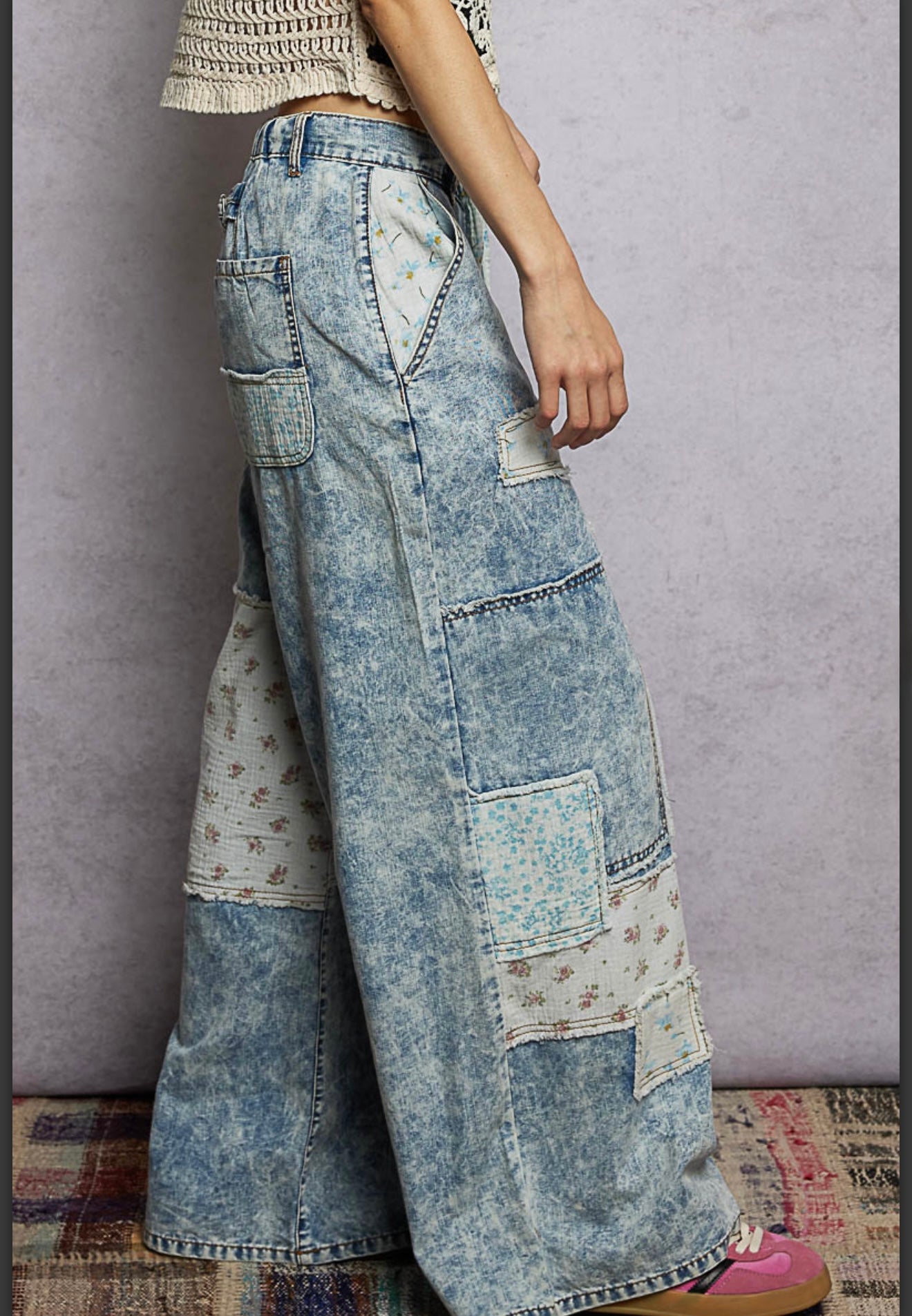 Abigail Acid Denim Wash Patch Jeans