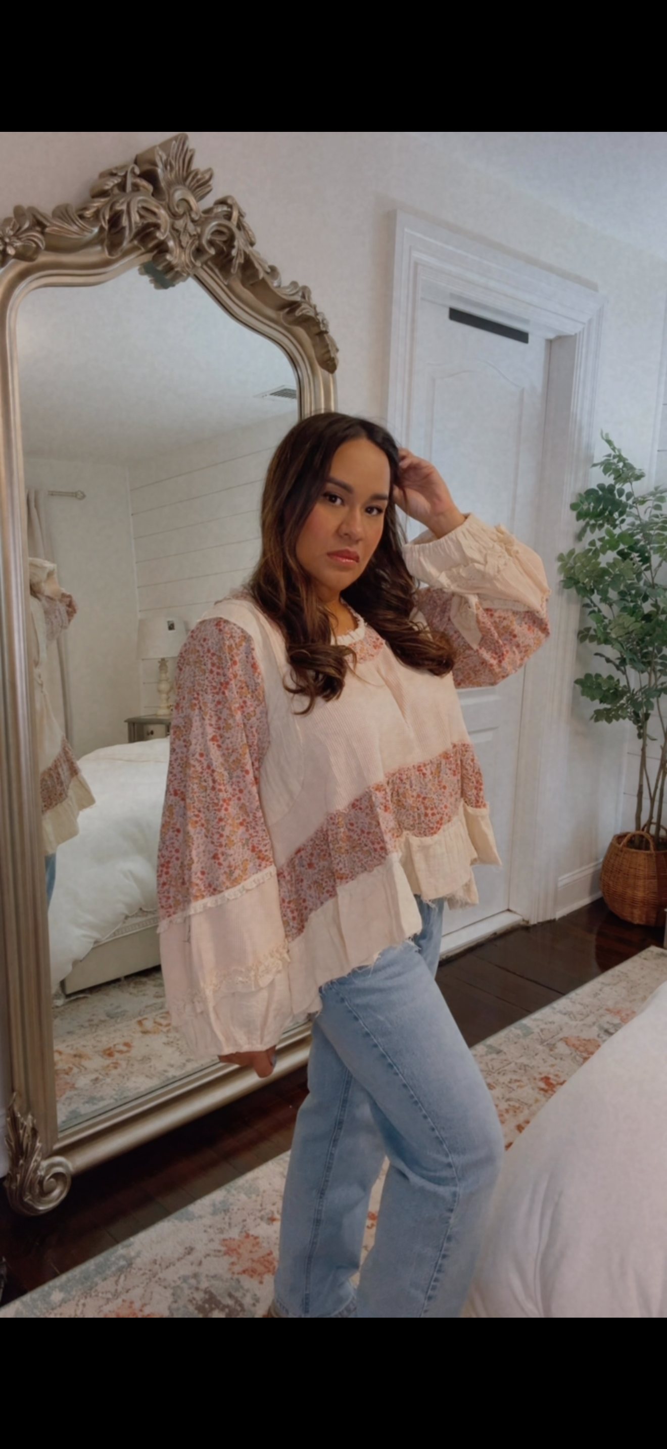 Diana Floral and Waffle Knit Top