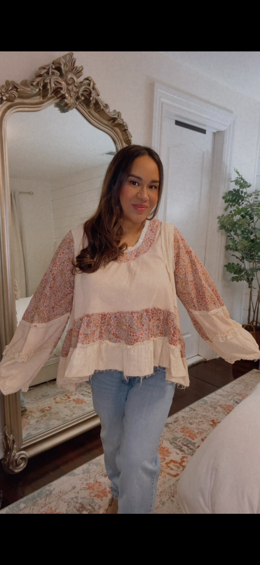 Diana Floral and Waffle Knit Top