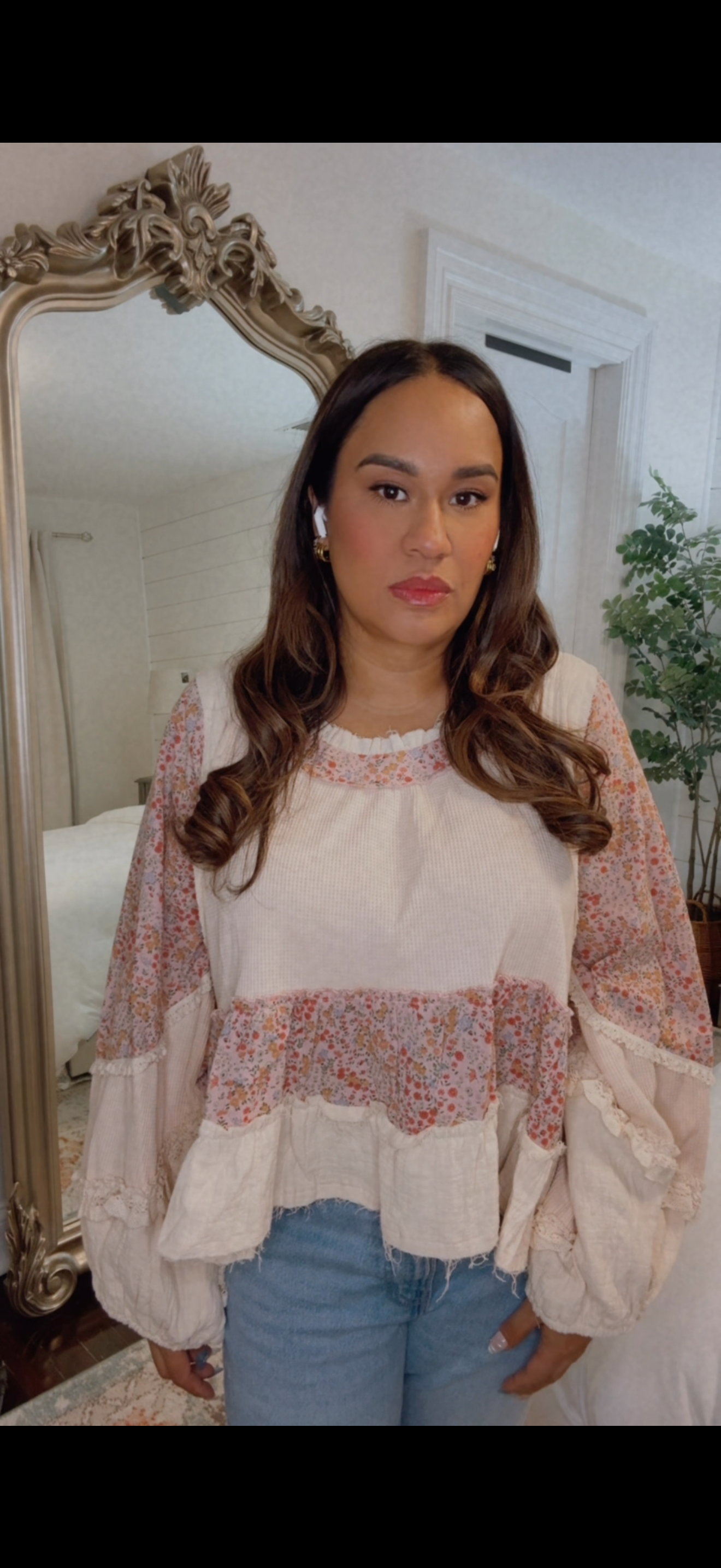 Diana Floral and Waffle Knit Top