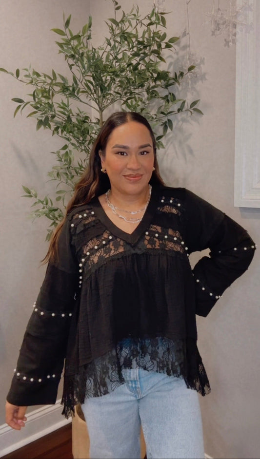 Rebecca Black Lace Pearl Studded Top