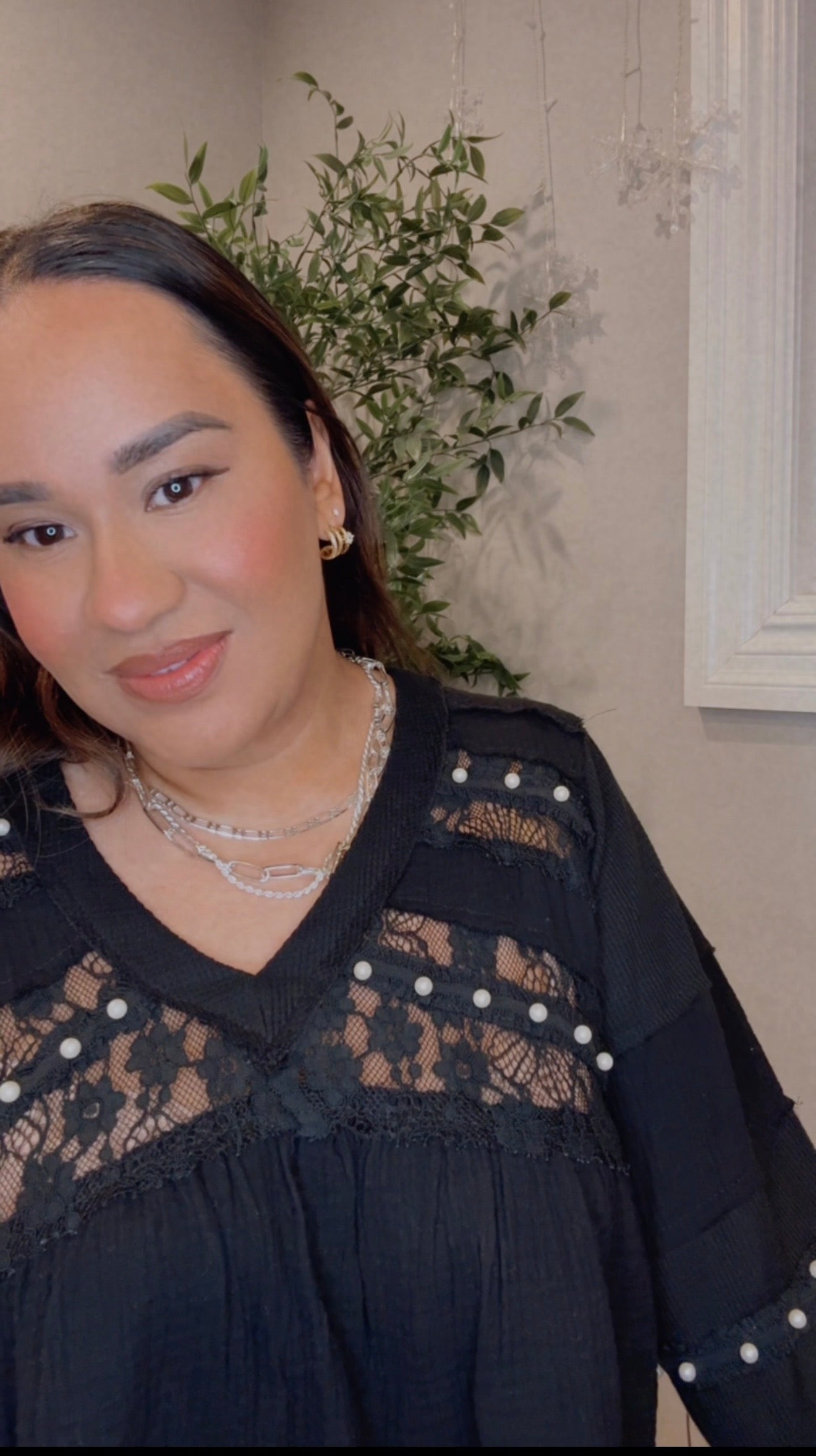 Rebecca Black Lace Pearl Studded Top