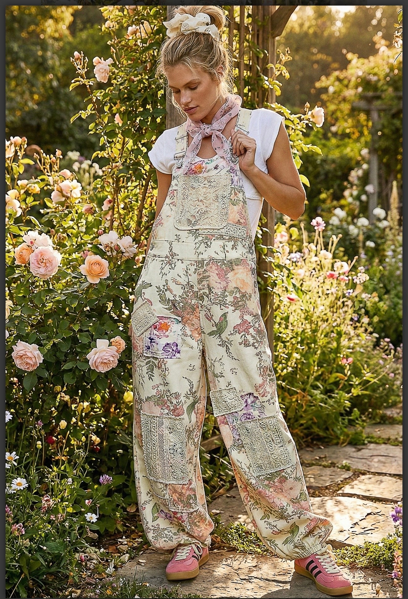Briana Cream Floral Overalls