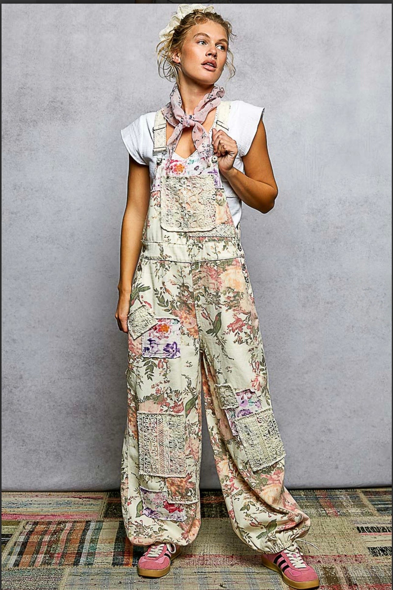 Briana Cream Floral Overalls