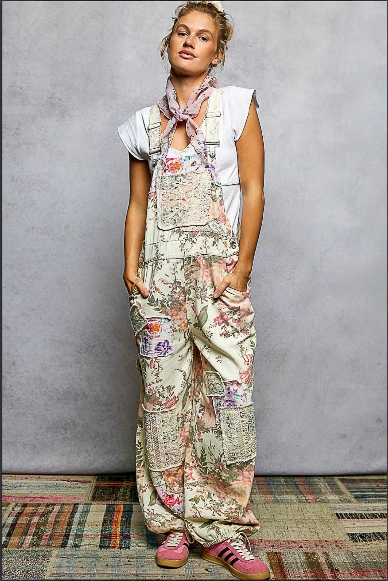 Briana Cream Floral Overalls