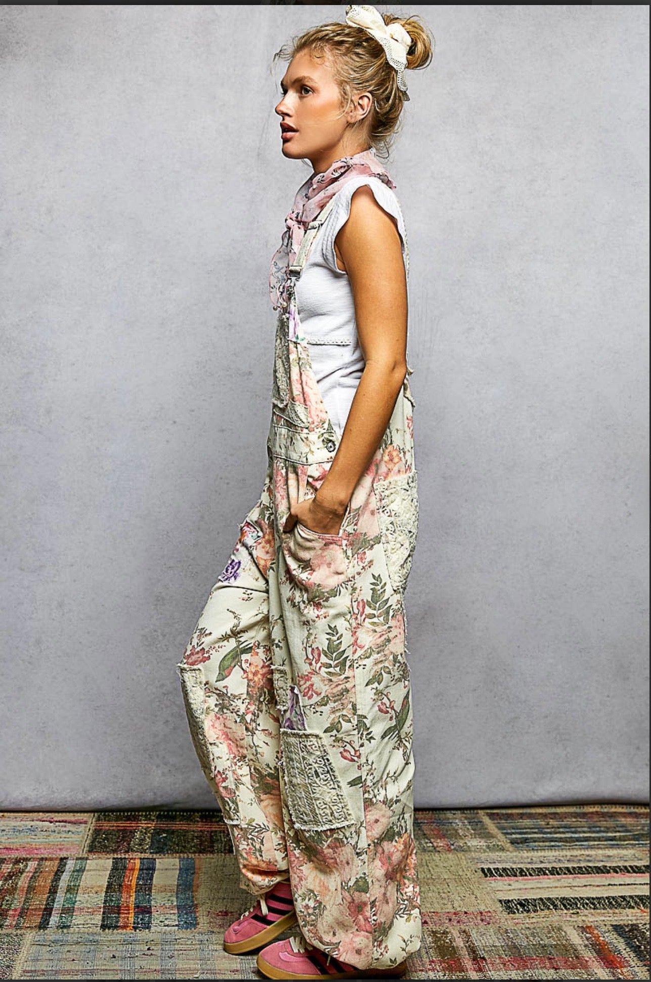 Briana Cream Floral Overalls