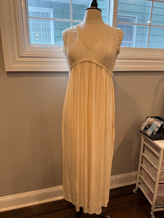 Reese Beige Sleeveless Maxi Dress with Lace details