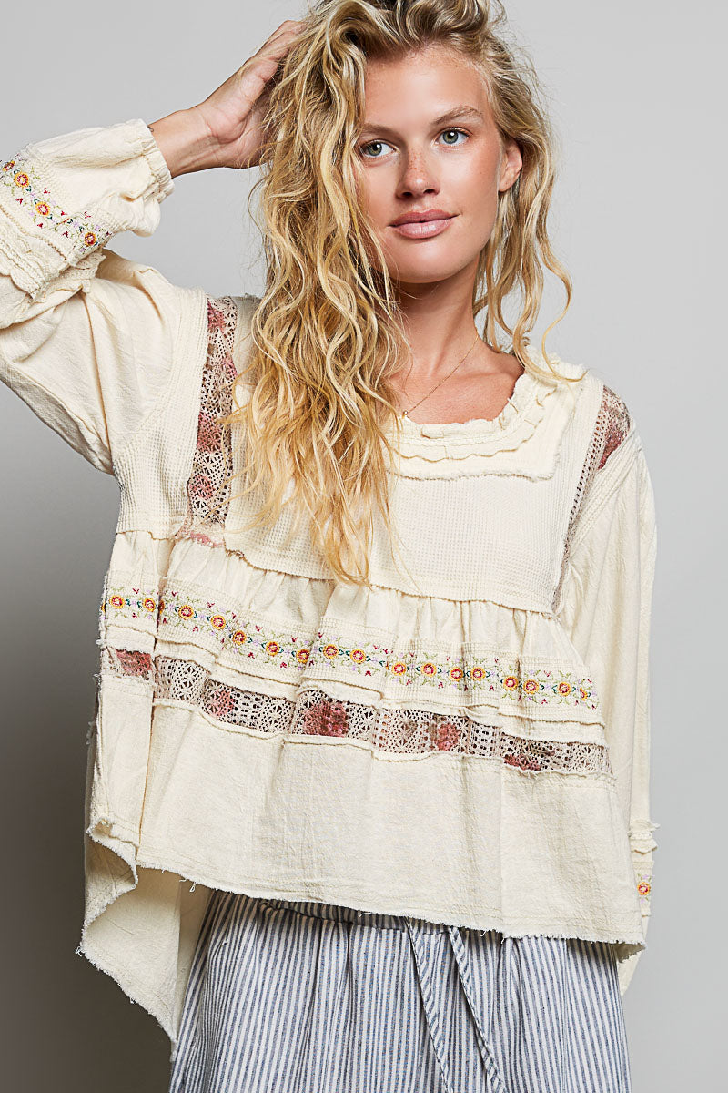Lisa Tiered Ruffle Lace Top in Natural