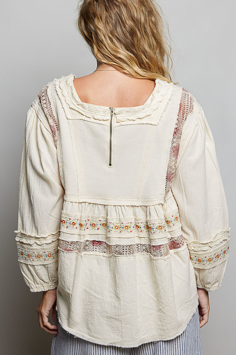 Lisa Tiered Ruffle Lace Top in Natural