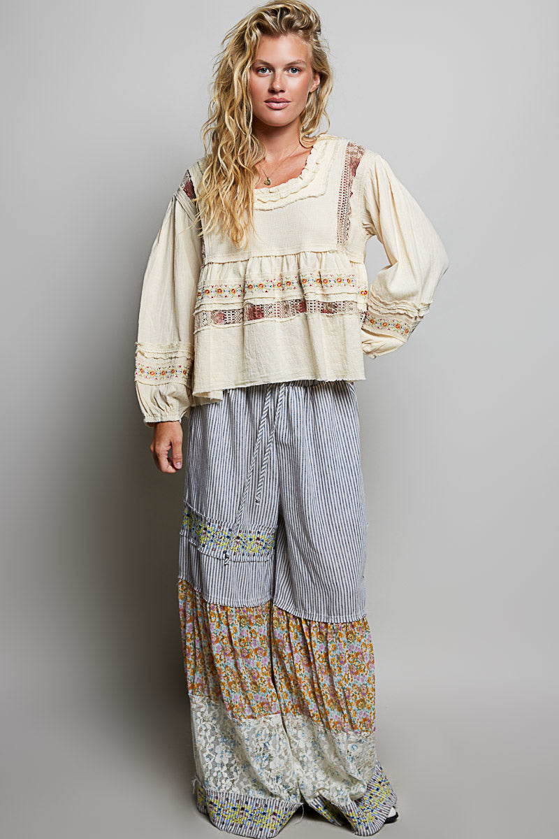Lisa Tiered Ruffle Lace Top in Natural